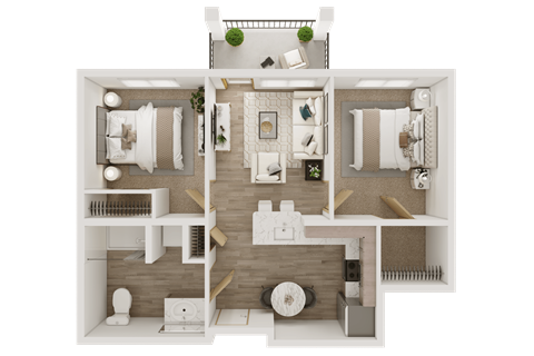 Floor plan for 2 beds, 1 bath, 717 sqft
